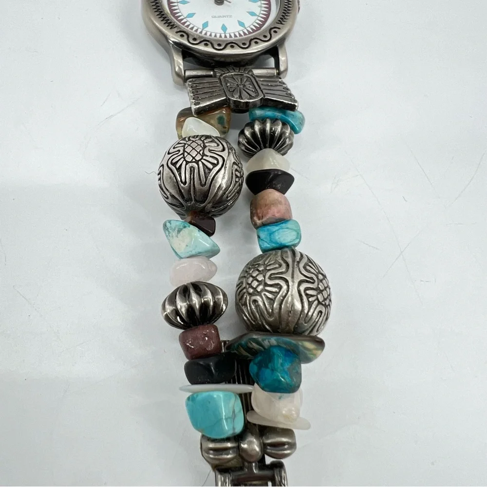VTG 90s‎ Gitano Vintage Southwest Boho Stainless Bracelet Watch Silver Turquoise